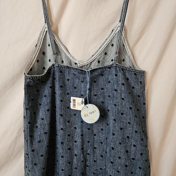 DL1961 Eilis Sleeveless Denim Dress Blue Polka Dot Layering V-Neck Embroidered - Picture 8 of 14